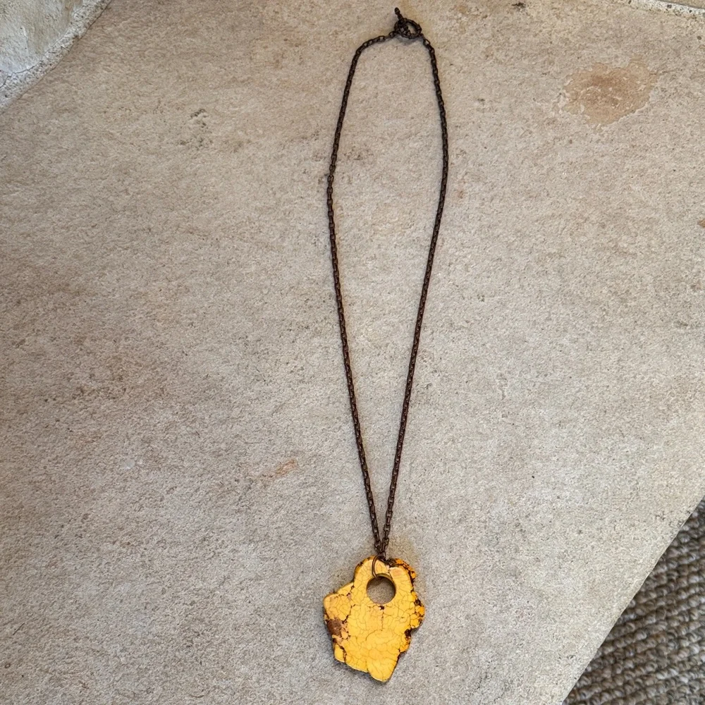 Yellow Stone Pendant Necklace on Bronze Chain